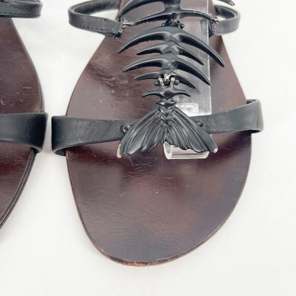 Giuseppe Zanotti Black Fishbone Embellished Flat Ankle Strap Sandals IT 39.5 - Picture 7 of 14